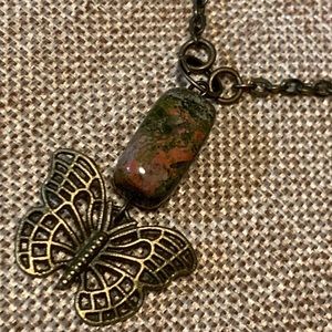 Butterfly Unakite Stone Necklace One of a kind Handmade